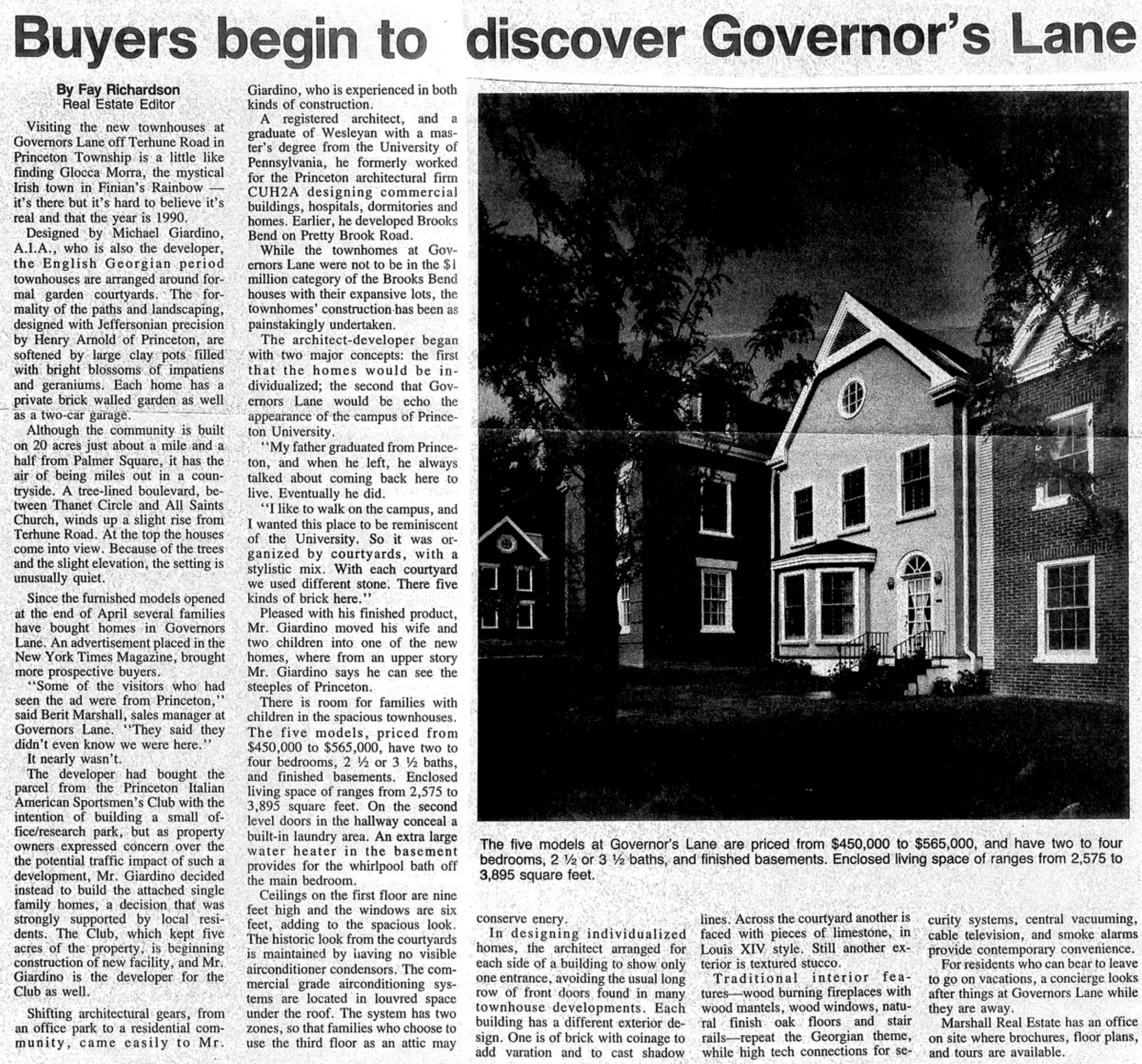 Historic newspaper page about Governors Lane model opening